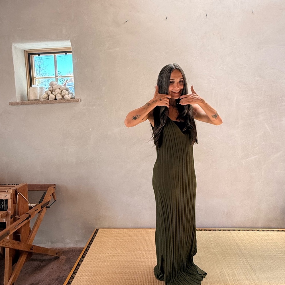 Modern Citizen Olive Green Ribbed Maxi Slip Dress
